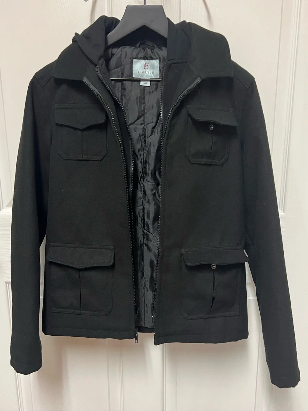 Class Club Boys Black Hooded Pea Coat